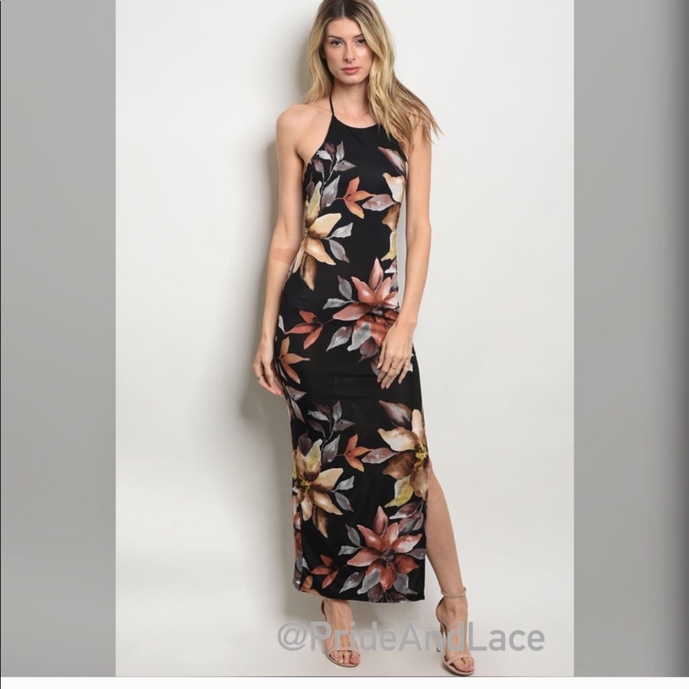 Long floral design maxi dress, open back.Brand new